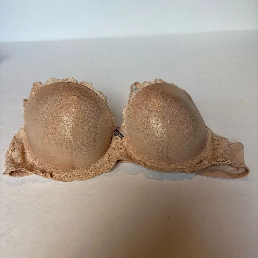Victoria's Secret Dream Angels Lined Demi  Beige Lace Trimmed Bra Size 34B